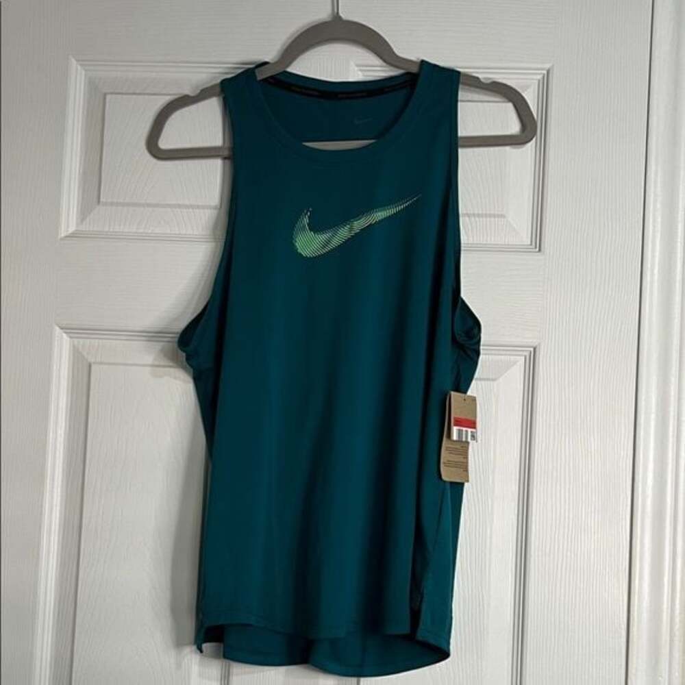 Nike Women's Teal Tank Top with Lime Swoosh